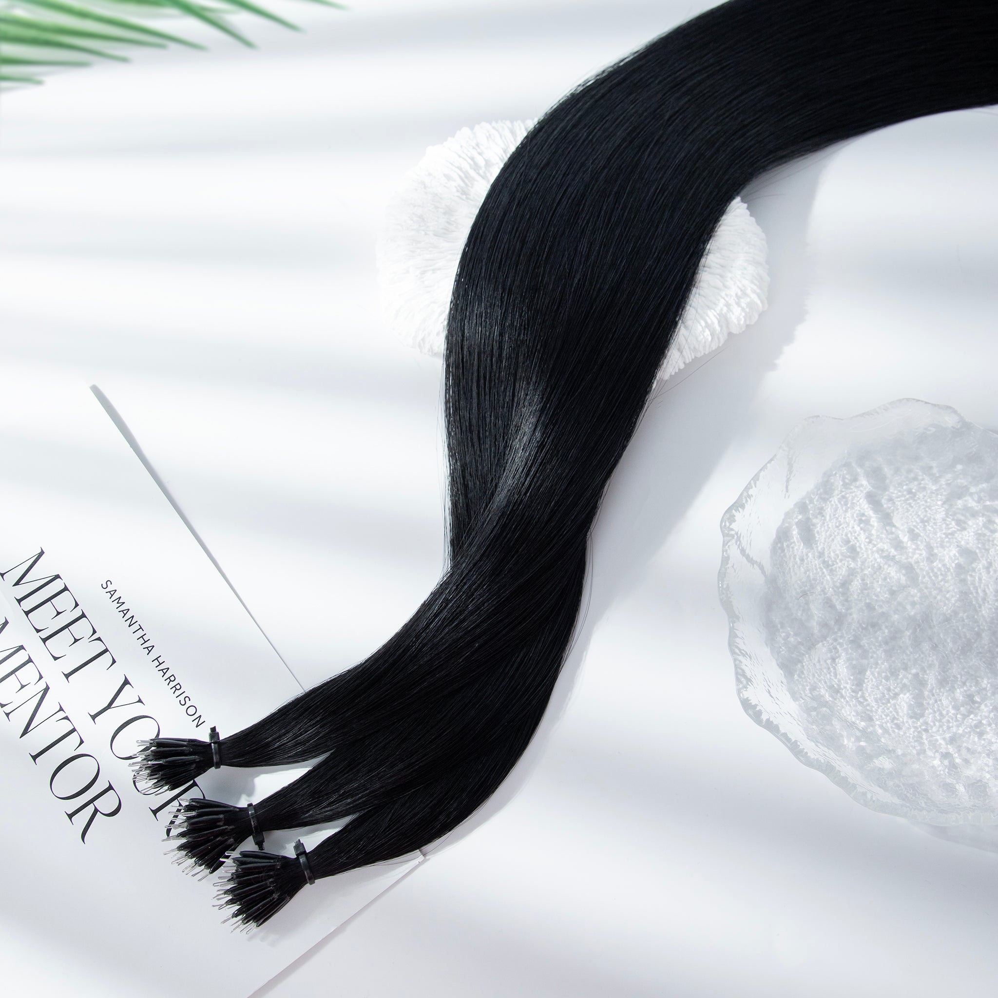 22-inch black Remy nano bead hair extensions