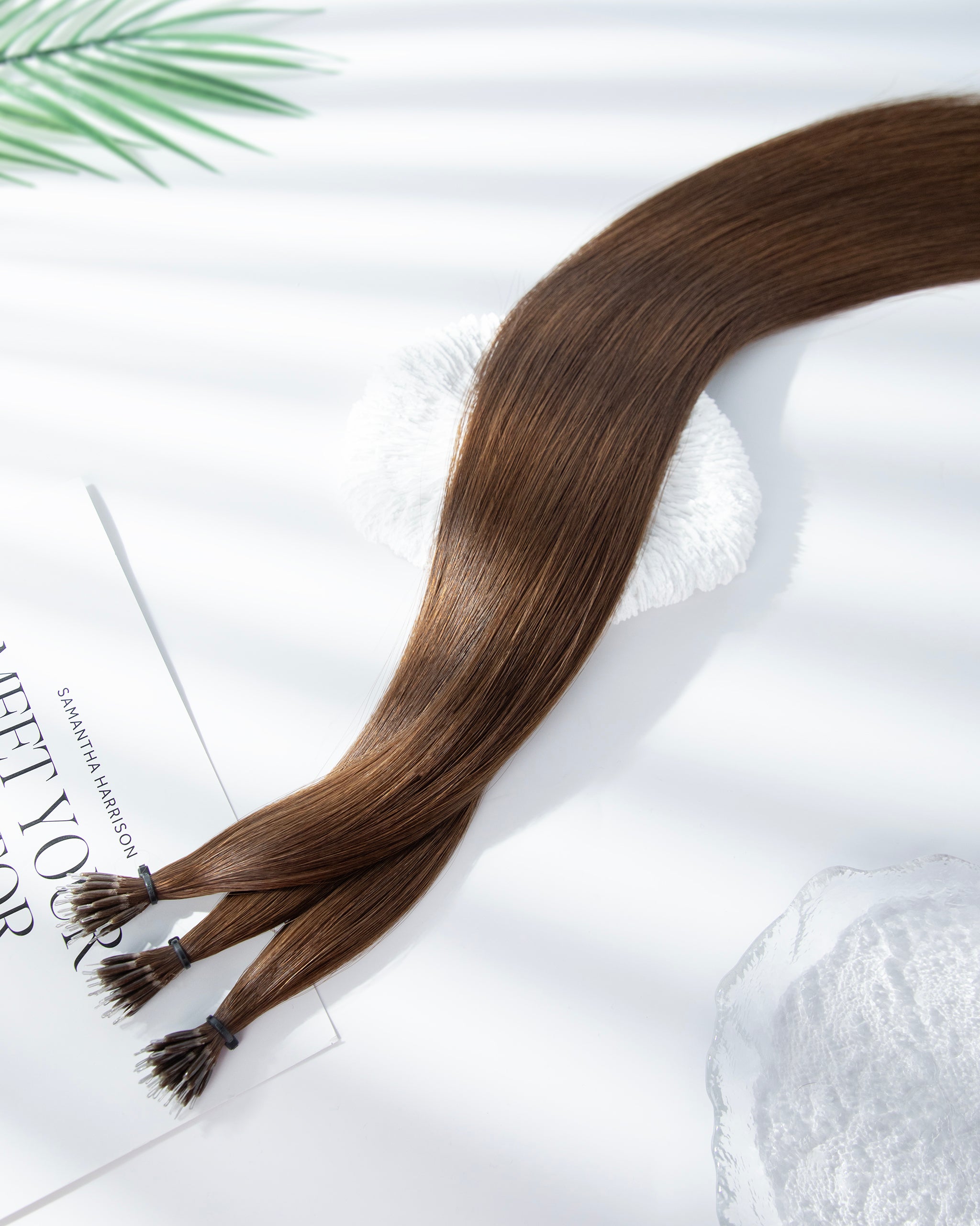 22-inch warm brown Remy nano bead hair extensions 